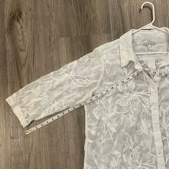 Dana Buchman Sheer Button Up Blouse Embroidered Top White Ivory XL - Picture 13 of 16